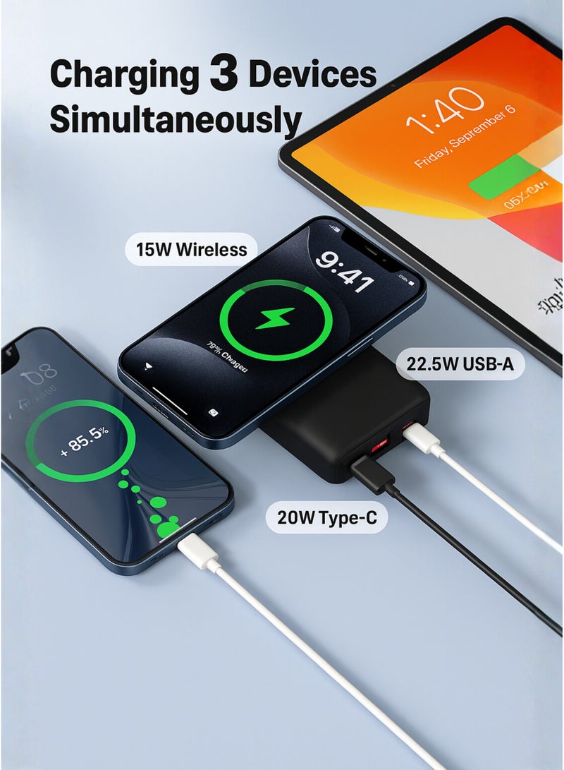 Levino MagSafe Power Bank 10000mAh with Foldable Stand | Dual Type-C & 1 USB Ports | Includes Type-C & Lightning Cables | LED Indicator | Fast Charging for iPhone 15/14/13/12 Series, Samsung Galaxy, Google Pixel & More | Black - Image 3